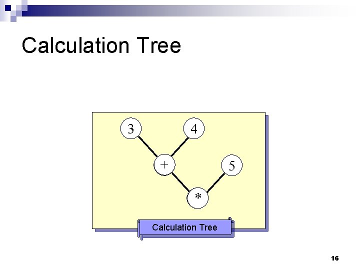 Calculation Tree 3 4 + 7 5 35 * Calculation Tree 16 