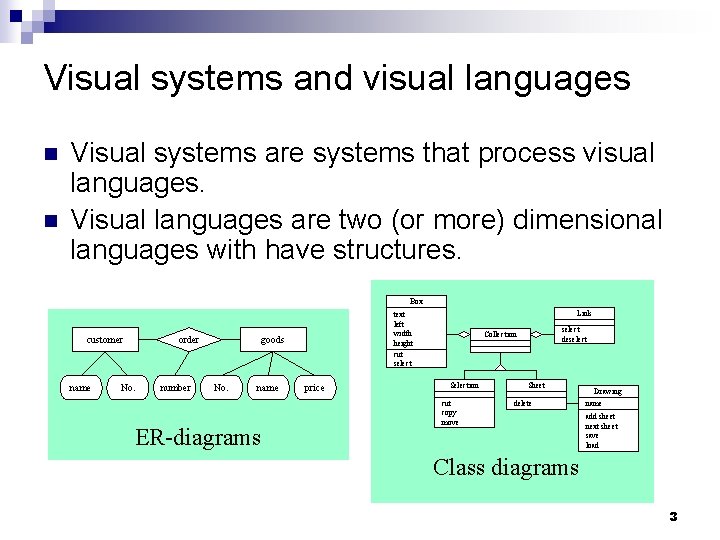Visual systems and visual languages n n Visual systems are systems that process visual