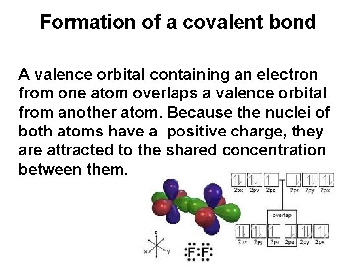 Formation of a covalent bond A valence orbital containing an electron from one atom Formation of a covalent bond A valence orbital containing an electron from one atom