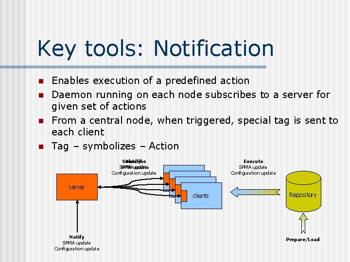 Key tools: Notification n n Enables execution of a predefined action Daemon running on