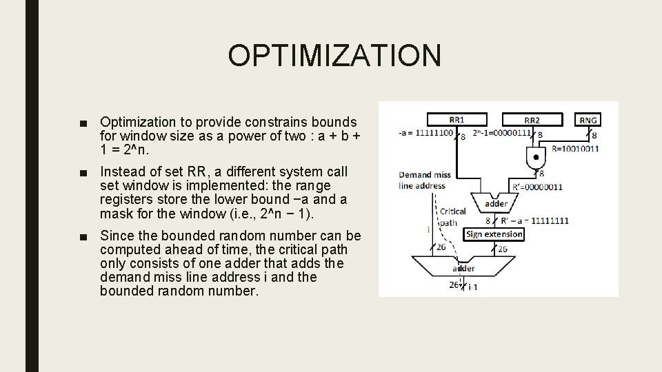 OPTIMIZATION ■ Optimization to provide constrains bounds for window size as a power of