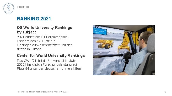 Studium RANKING 2021 QS World University Rankings by subject 2021 erhielt die TU Bergakademie