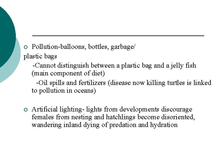 Pollution-balloons, bottles, garbage/ plastic bags -Cannot distinguish between a plastic bag and a jelly