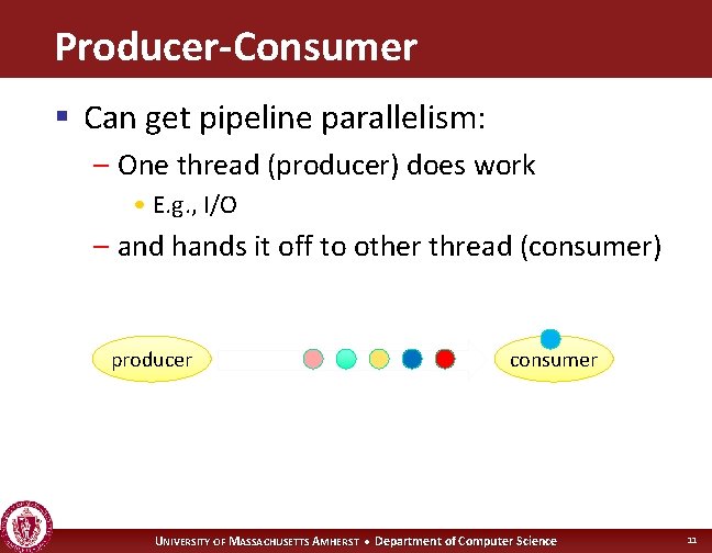 Producer-Consumer § Can get pipeline parallelism: – One thread (producer) does work • E.