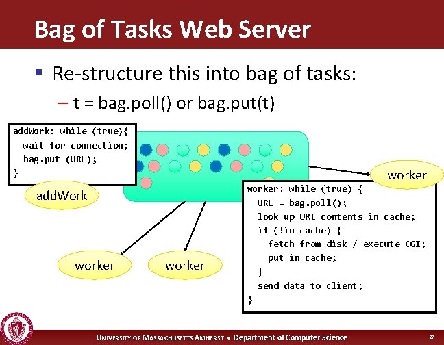 Bag of Tasks Web Server § Re-structure this into bag of tasks: – t