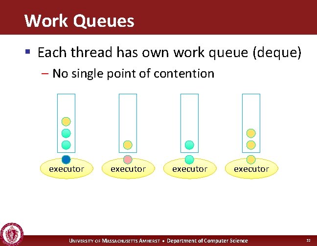 Work Queues § Each thread has own work queue (deque) – No single point