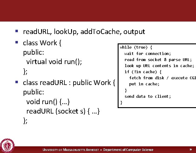 § read. URL, look. Up, add. To. Cache, output § class Work { while