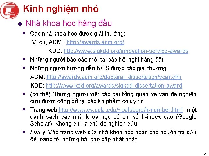 Kinh nghiệm nhỏ Nhà khoa học hàng đầu l § Các nhà khoa học