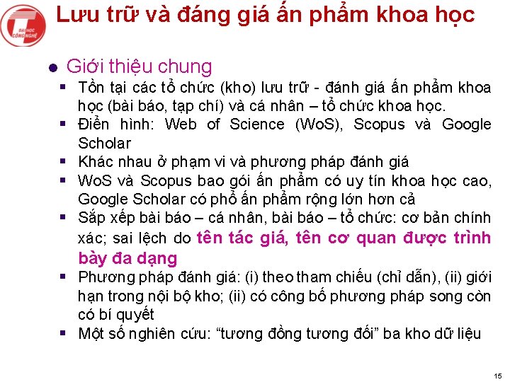 Lưu trữ và đáng giá ấn phẩm khoa học l Giới thiệu chung §