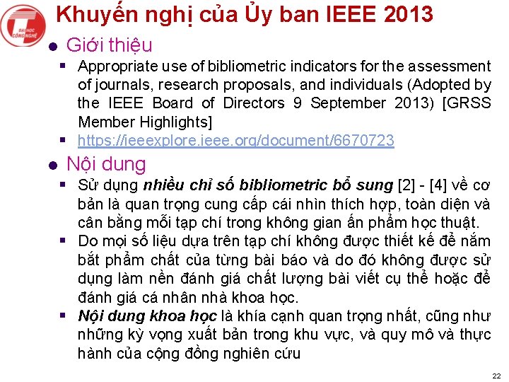 Khuyến nghị của Ủy ban IEEE 2013 l Giới thiệu § Appropriate use of