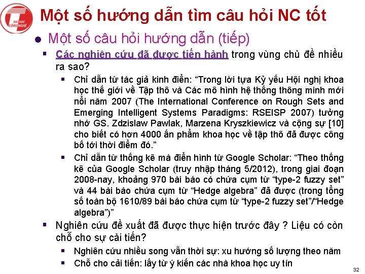 Một số hướng dẫn tìm câu hỏi NC tốt l Một số câu hỏi