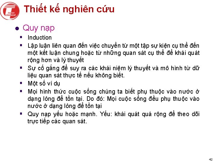 Thiết kế nghiên cứu Quy nạp l § Induction § Lập luận liên quan