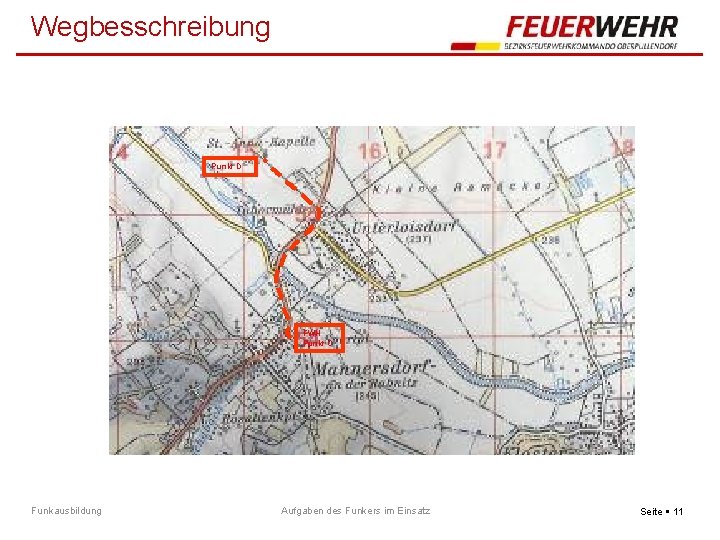 Wegbesschreibung Punkt D FWH Punkt C Funkausbildung Aufgaben des Funkers im Einsatz Seite 11