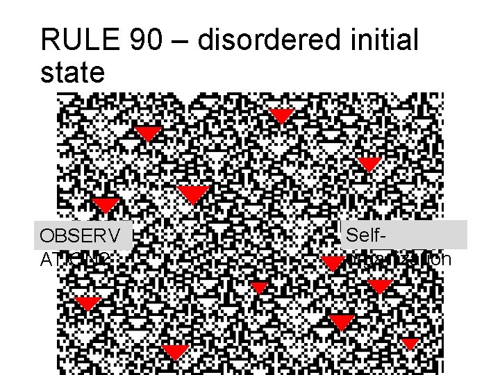 RULE 90 – disordered initial state OBSERV ATION? Selforganization 