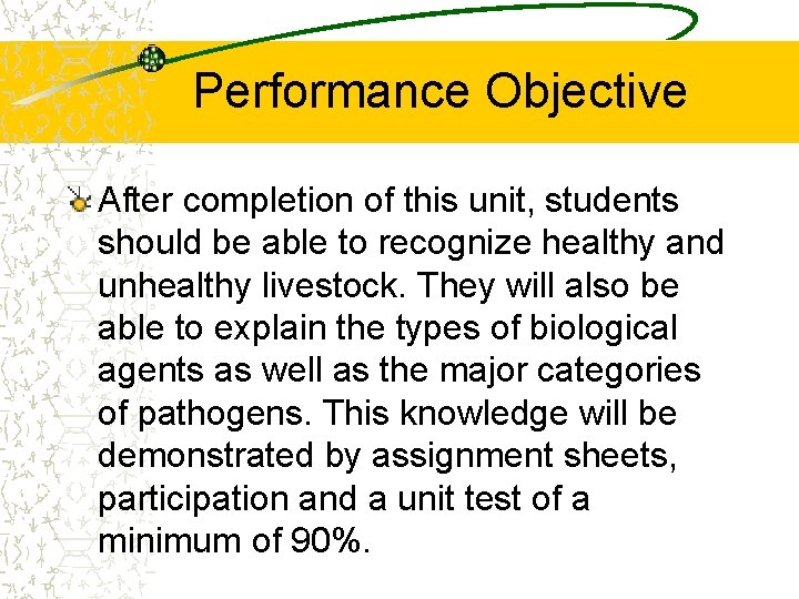 Performance Objective After completion of this unit, students should be able to recognize healthy