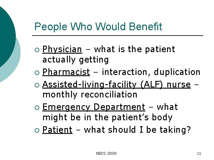 People Who Would Benefit Physician – what is the patient actually getting ¡ Pharmacist