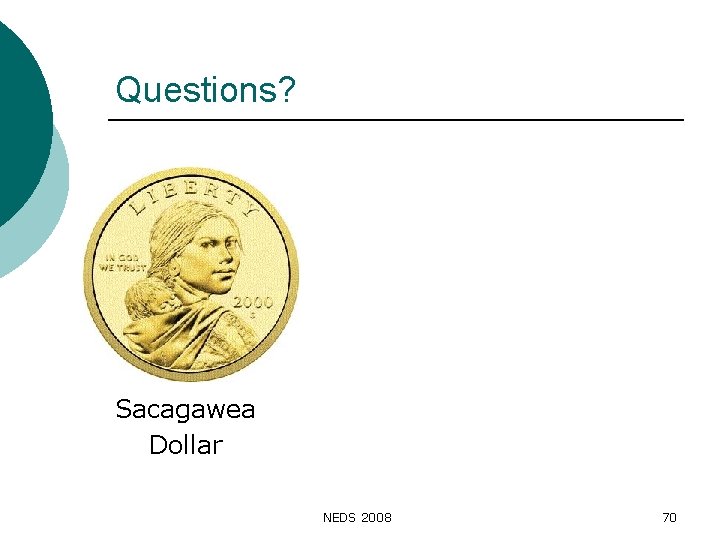 Questions? Sacagawea Dollar NEDS 2008 70 