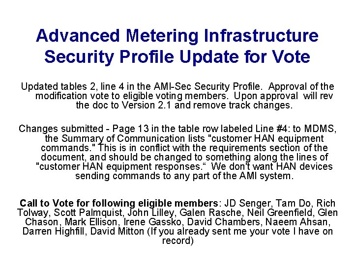 Advanced Metering Infrastructure Security Profile Update for Vote Updated tables 2, line 4 in