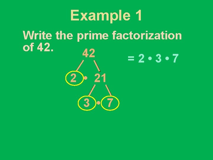 Example 1 Write the prime factorization of 42. 42 =2 • 3 • 7