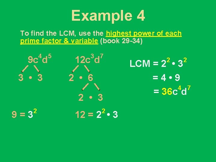 Example 4 To find the LCM, use the highest power of each prime factor