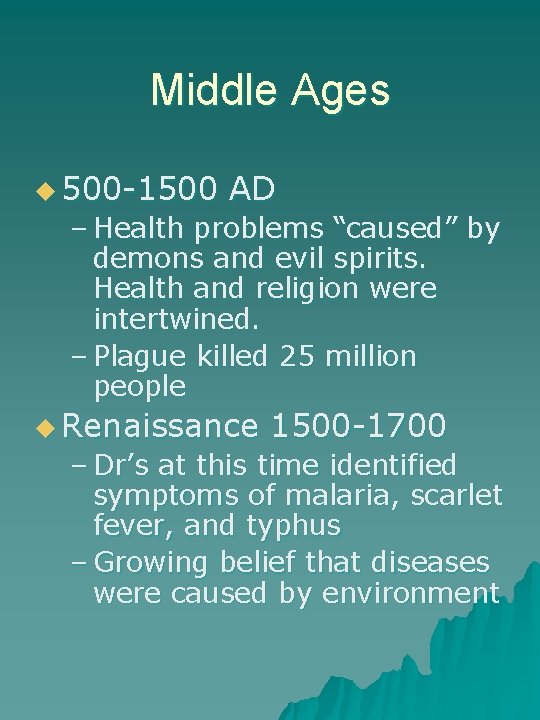 Middle Ages u 500 -1500 AD – Health problems “caused” by demons and evil