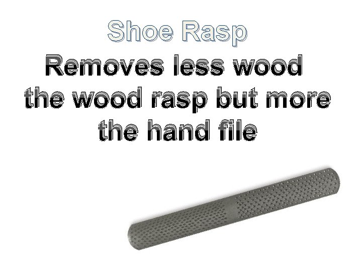 Shoe Rasp Removes less wood the wood rasp but more the hand file 