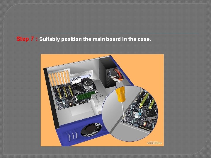 Step 7 : Suitably position the main board in the case. 
