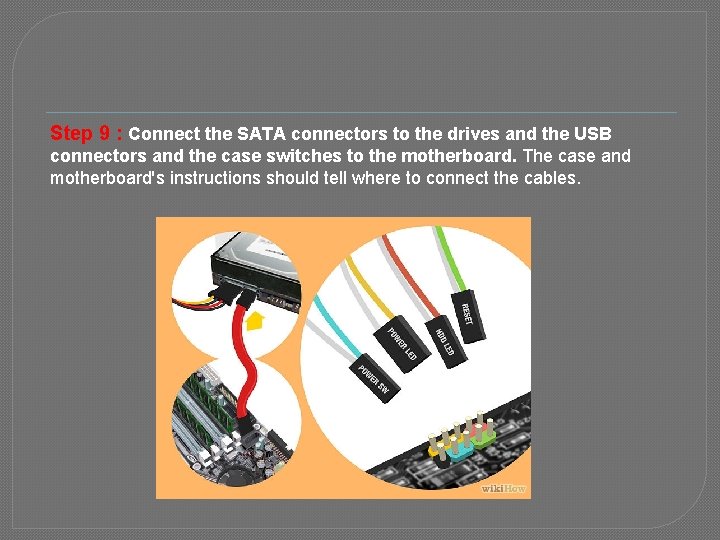 Step 9 : Connect the SATA connectors to the drives and the USB connectors