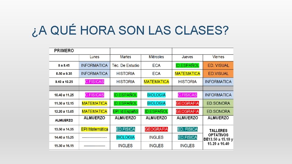 ¿A QUÉ HORA SON LAS CLASES? 