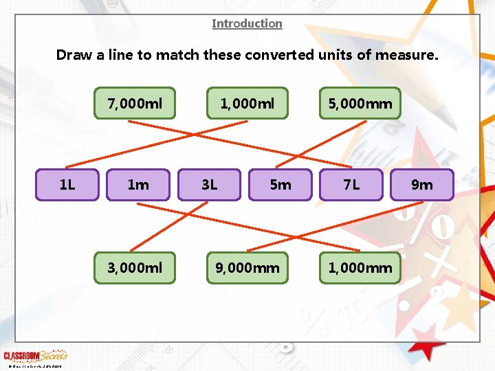 Introduction Draw a line to match these converted units of measure. 7, 000 ml