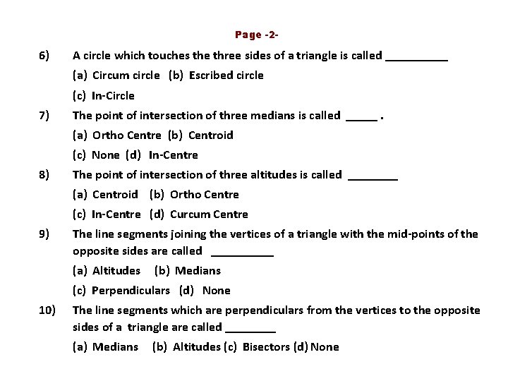 Page -2 - 6) A circle which touches the three sides of a triangle