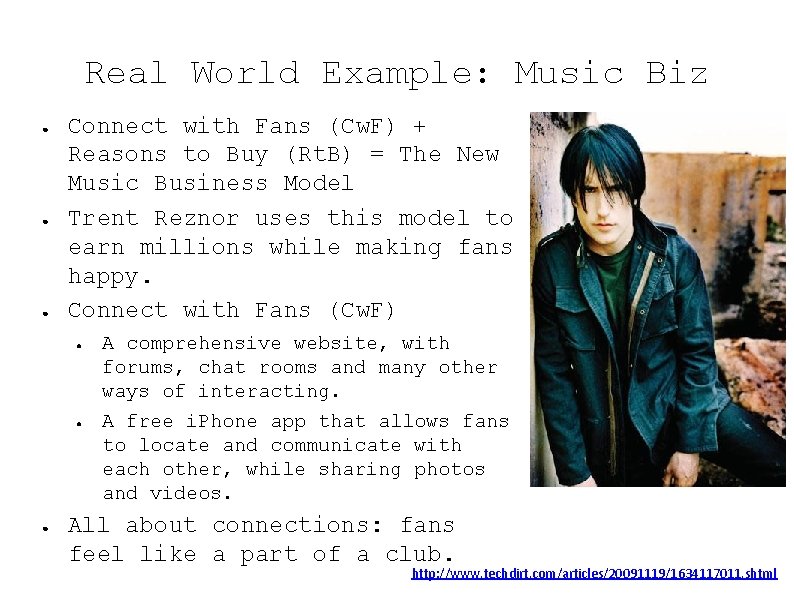 Real World Example: Music Biz ● ● ● Connect with Fans (Cw. F) +