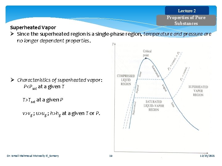 Lecture 2 Properties of Pure Substances Superheated Vapor Ø Since the superheated region is Lecture 2 Properties of Pure Substances Superheated Vapor Ø Since the superheated region is