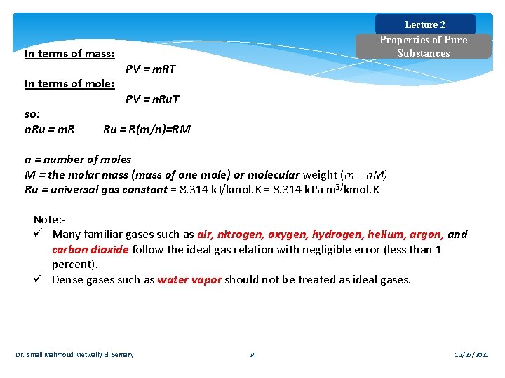 Lecture 2 In terms of mass: In terms of mole: so: n. Ru = Lecture 2 In terms of mass: In terms of mole: so: n. Ru =