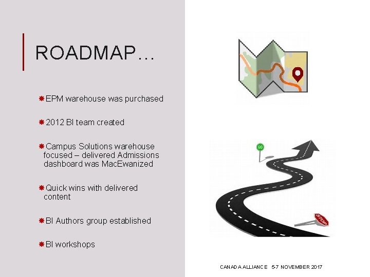 ROADMAP… EPM warehouse was purchased 2012 BI team created Campus Solutions warehouse focused –