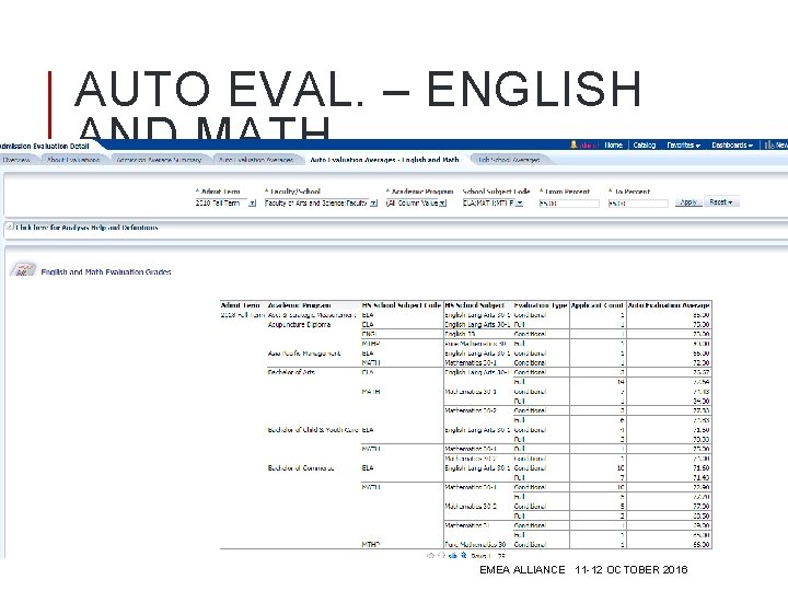 AUTO EVAL. – ENGLISH AND MATH EMEA ALLIANCE 11 -12 OCTOBER 2016 