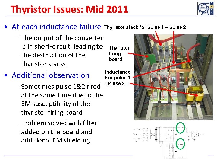 Thyristor Issues: Mid 2011 • At each inductance failure Thyristor stack for pulse 1