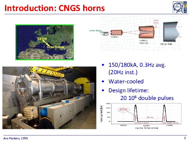 Introduction: CNGS horns CERN Gran Sasso • 150/180 k. A, 0. 3 Hz avg.
