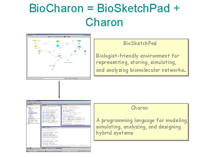Bio. Charon = Bio. Sketch. Pad + Charon Bio. Sketch. Pad Biologist-friendly environment for