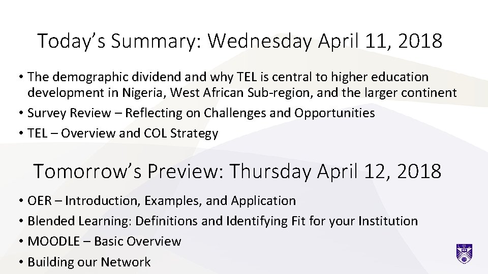 Today’s Summary: Wednesday April 11, 2018 • The demographic dividend and why TEL is