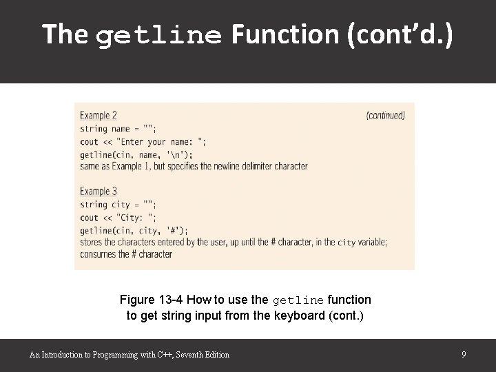 The getline Function (cont’d. ) Figure 13 -4 How to use the getline function The getline Function (cont’d. ) Figure 13 -4 How to use the getline function