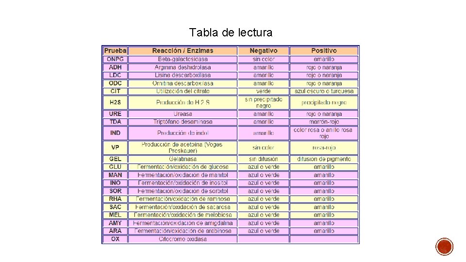 Tabla de lectura 