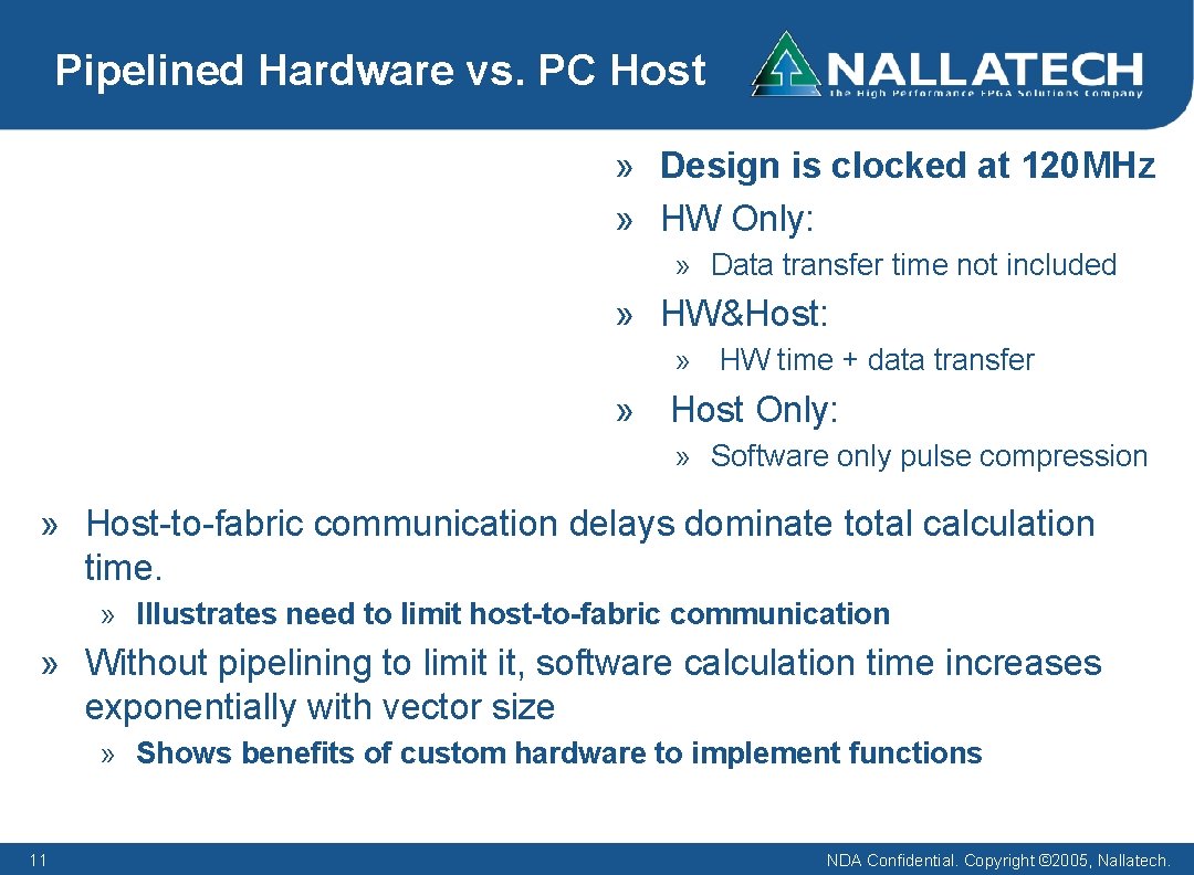 Pipelined Hardware vs. PC Host » Design is clocked at 120 MHz » HW