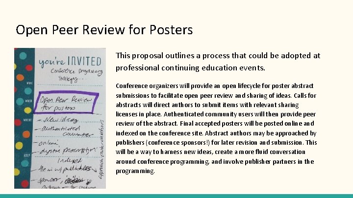 Open Peer Review for Posters This proposal outlines a process that could be adopted