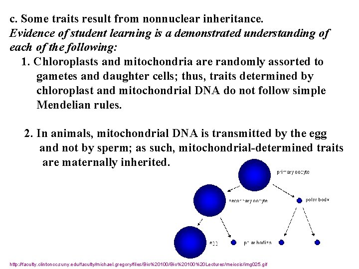 c. Some traits result from nonnuclear inheritance. Evidence of student learning is a demonstrated