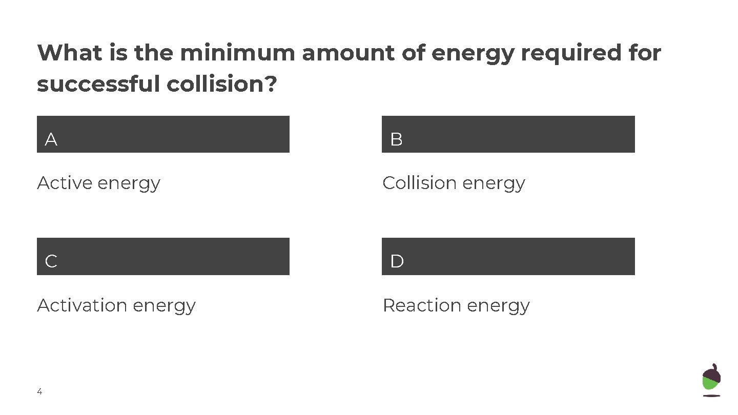 What is the minimum amount of energy required for successful collision? A B Active
