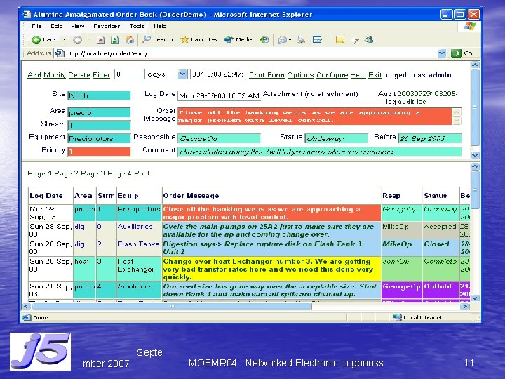 Septe mber 2007 MOBMR 04 Networked Electronic Logbooks 11 