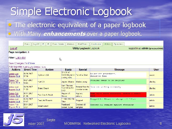 Simple Electronic Logbook • The electronic equivalent of a paper logbook • With Many