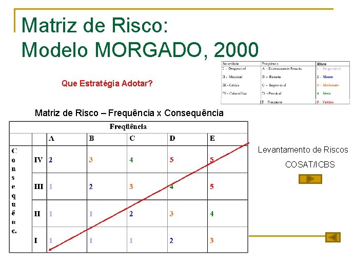 Matriz de Risco: Modelo MORGADO, 2000 Que Estratégia Adotar? Matriz de Risco – Frequência