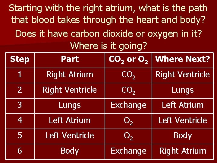 Starting with the right atrium, what is the path that blood takes through the Starting with the right atrium, what is the path that blood takes through the